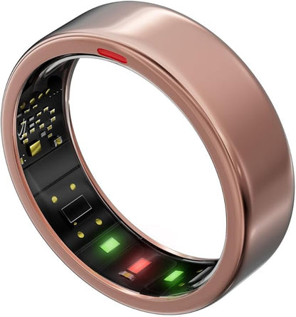 Smart Ring for Women Men- Sleep/Fitness/Stress/Heart Rate Tracker- Menstrual Records - 7 Days Battery Life - Wireless Charging - No APP Subscription - iOS & Android Compatible (Rosegold, 8)