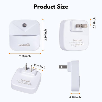 LED Night Lights Plug into Wall with Dusk-to-Dawn Sensor, Automatically Turn on and Off,Night Light for Kids,Bedroom,Bathroom,Stairs,Warm White, 6 Packs