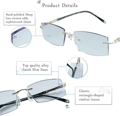 LifeArt Blue Light Blocking Glasses,Computer Reading Glasses,Rimless Frame Tinted Lens with Diamond,Stylish for Men (+4.00 Magnification)