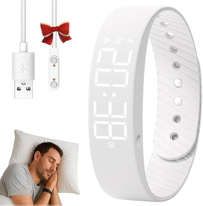 Wake-Up Alarm Band, Quiet Wake Up Alarm Band for Men Women, Original Smart Rising Alarming Bands Vibration Wake-Up Silent Wristband for Deep Sleepers, for Happier Morning (White)