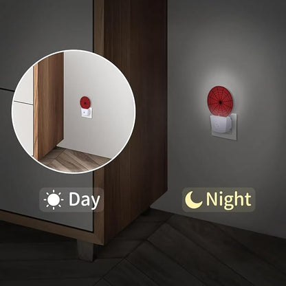 Red Spider Web Plug-in Led Night Light with Auto Dusk to Dawn Sensor for Boys Girls Room Decor, Wall Lamp Nightlights for Hallway,Bedroom, Kids Room, Kitchen, Stairway, (0.5W, 2 Pack)