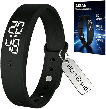 AIZAN Vibrating Alarm Wristband Fit Sleeps Silent Wrist Alarm Clock for Heavy Sleepers Adults Rise Bands Shock Watch Deaf People Bracelet Wearable Bed Shaker That Won't Wake Partner