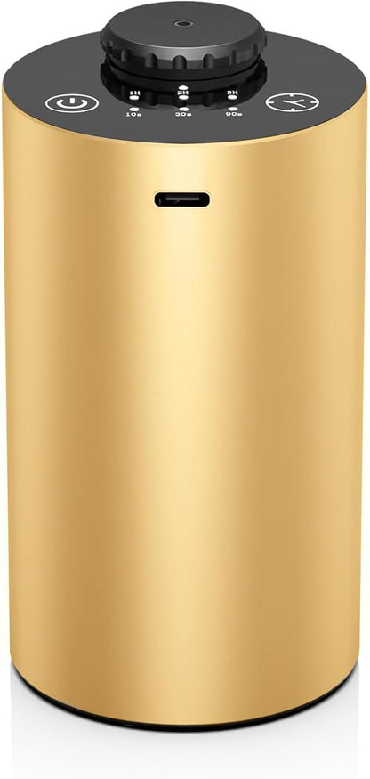 Waterless Essential Oil Diffuser Battery Operated Cordless Aromatherapy Diffuser with Timing & 3 Mist Levels car Diffuser，Black Aluminum Alloy (Gold)