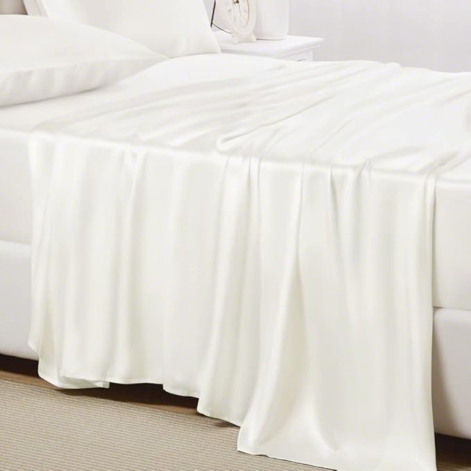 LINENWALAS Full Flat Sheet Only - Rayon Derived from Bamboo Silk Bed Sheet, Premium Breathable Cooling Sheet, Soft Top Sheet (Full, Ivory)