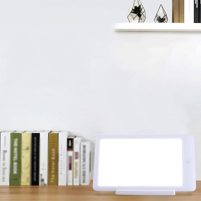 Portable Light Therapy Lamp, 32000 Lux, UV-Free, Adjustable Brightness, Foldable Bracket, White, 27.6 x 12.6cm
