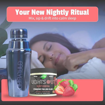 EarlyBird Lights Out Sleep Powder, Strawberry Punch Calm Sleep Drink Mix with PharmaGABA, Magnesium & L-Theanin, Natural Sleep Aid for Adults, Calming Drink Mix for Relaxation & Sleep, 45 Scoops