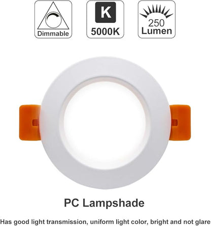 YGS-Tech 2 Inch LED Recessed Lighting, Dimmable Downlight 3W(35W Halogen Equivalent), CRI80, 5000K Daylight White Ceiling Light with LED Driver (10 Pack)