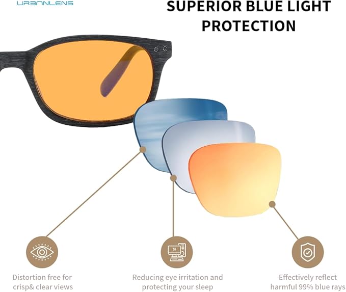 Blue Light Blocking Reading Glasses - For Better Sleep, Reduce Eye Strain for Women + Men, With Wooden Finishes (Black, 2.75, x)