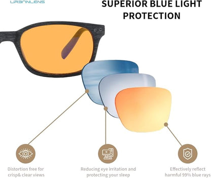 Blue Light Blocking Reading Glasses - For Better Sleep, Reduce Eye Strain for Women + Men, With Wooden Finishes