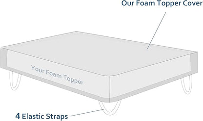 Moonsea King Size Memory Foam Mattress Topper Cover with Zipper, Viscose Made from Bamboo Jacquard and 3D Mesh Fabric Backing, Removable and Washable, with Straps