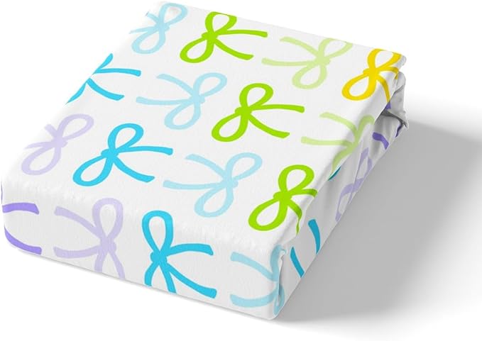 Manfei Cute Bowknot Bed Sheet Set 3 Pieces,Cartoon Princess Style Bowknot Striped Microfiber Bedding Set Without Flat,Watercolor Rainbow Gradient Bow-tie Fitted Sheet,2 Pillow Cases,Full Size