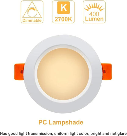 YGS-Tech 3 Inch LED Recessed Lighting, Dimmable Downlight 5W(40W Halogen Equivalent), CRI80, 2700K Ultra Warm White, Ceiling Light with LED Driver(1 Pack)