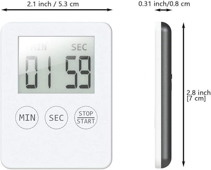 Attom Tech 2 PCS Ultra Slim Digital Kitchen Timer with Loud Alarm and Magnet Back, Large Display, Small Thin Mini Countdown Up Timer for Cooking Baking Sports Nap Games Office, White