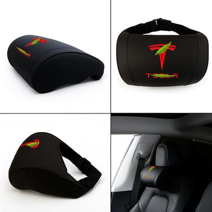 Car Headrest Neck Pillow Support Memory Foam Ergonomic Design Accessory for Driving Seat Fatigue Relief Compatible with Model S X 3 Y & Cybertruck - 2 Pieces