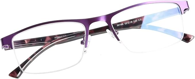 FONHCOO Reading Glasses for Women Men, Blue Light Blocking Reading Glasses Metal Half Frame Computer Readers Anti UV/Glare