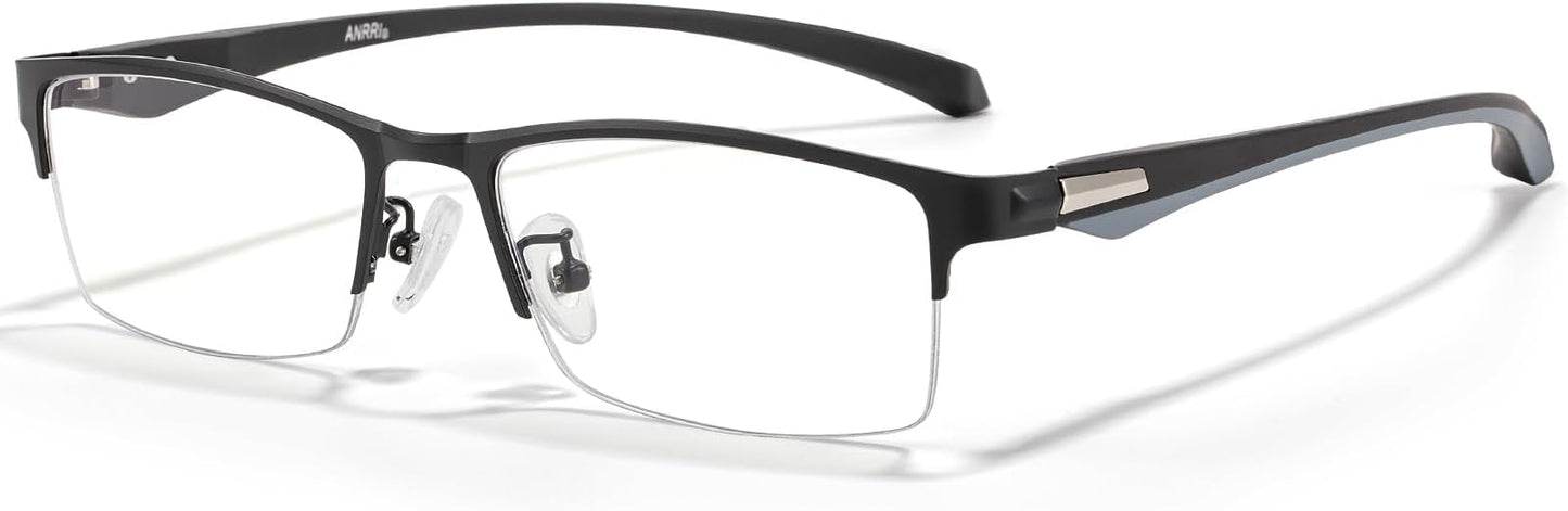 ANRRI Blue Light Glasses for Men Semi Rimless Rectangle Metal Frame UV Blocking Computer Glasses