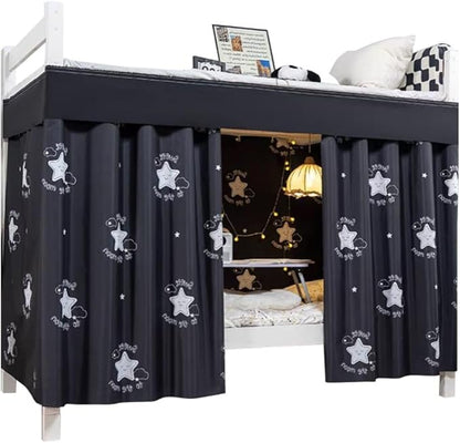 Cute Opaque Bottom Bunk Bed Curtains Privacy Cloth Underbed Curtains for Boys Girls 2 Panels 100% Blackout, Black Star