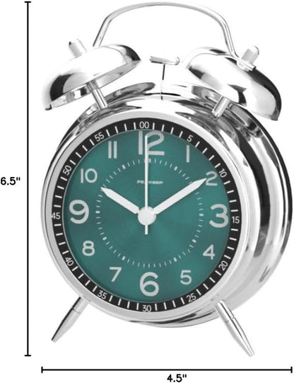 Peakeep Loud Alarm Clock for Heavy Sleepers Adults, Metal 4.5" Twin Bell Battery Operated Alarm Clocks for Bedrooms Decoration (Peacock Green)