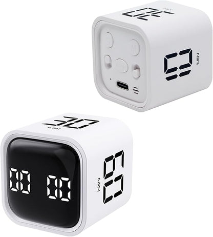 Productivity Timer Flip Gravity Sensor Cube Timer Countdown & Countup,Mute & Vibrate & Sound，5/10/30/60min & Custom Timing, Perfect for ADHD,Work,Learning,Kitchen Cooking (2 White)