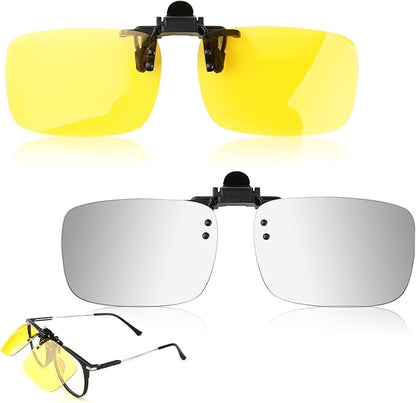 Clip on Polarized Night Vision Driving Glasses Flip up Sunglasses UV-400 to Wear Over Glasses for Night Driving
