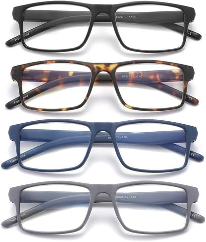 4 Pack Reading Glasses Blue Light Blocking for Men Women,Rectangular Frame Computer Readers with Spring Hinge,Reading Glasses for Men Women，Anti Eyestrain/UV Ray Eyeglasses (3.5x)