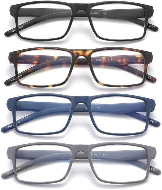 4 Pack Reading Glasses Blue Light Blocking for Men Women,Rectangular Frame Computer Readers with Spring Hinge,Reading Glasses for Men Women，Anti Eyestrain/UV Ray Eyeglasses (3.5x)