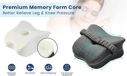 Knee Pillow for Side Sleepers, Long 13.8" Knee Leg Pillow for Side Sleeping, Memory Foam Smooth Spine Alignment Pillow, Sciatica Pain Relief Pillow with Ergonomic Design- Large, Gray (Butterfly)