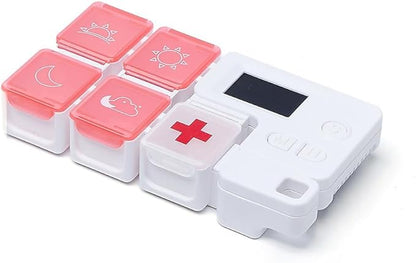 Automatic Pill Dispenser with Built-in Digital Clock & Reminder System Portable 7-Compartment Medicine Organizer with Flexible Design (Red, 5Compartments)