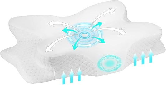 Cervical Neck Pillow for Pain Relief, Neck Support Pillows for Sleeping with Cooling Pillowcase, Contour Memory Foam Pillows, Ergonomic Orthopedic Pillow for Side Sleeper(Round White, White)