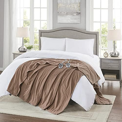 Beautyrest Electric Blanket Luxurious Micro Fleece Ultra Soft Ribbed Textured, Cozy and Snuggly Cover for Cold Weather, Fast Heating, Auto Shut Off, 20 Level Heat Setting Controller, King, Brown