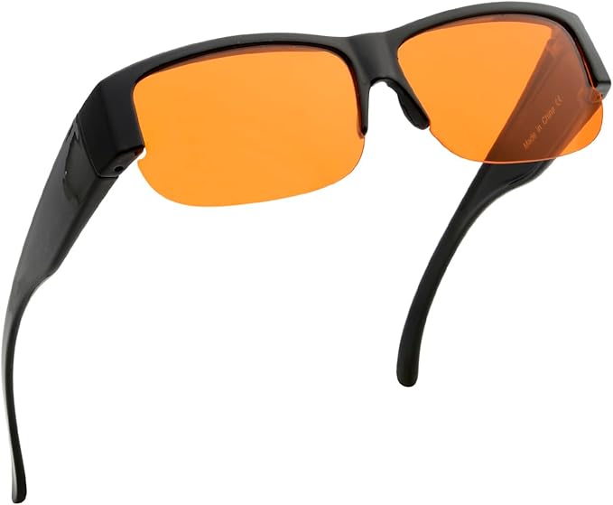 BLUELESS Fitover Blue Light Blocking Glasses with Orange Tinted Sleep Glasses, Black