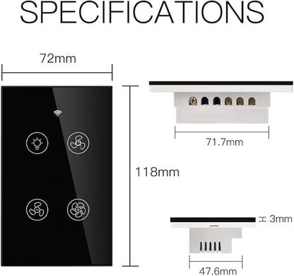 MOES WiFi Smart Ceiling Fan Light Wall Switch, Smart Life/Tuya APP Remote Timer and Counterdown, Compatible with Alexa and Google Home, Black No Hub Required