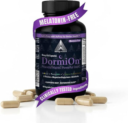 DormiOn™ Sleep + Restore Melatonin-Free Sleep Aid with Clinically-Proven Shoden® Ashwagandha, PharmaGABA®, Sleeproot® Valerian Root, L-Theanine, Mg., BioPerine® and 4 other Herbs. No grogginess.