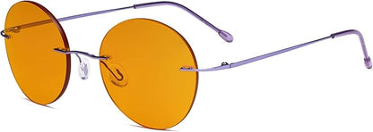 Eyekepper Frameless Blue Light Blocking Glasses with Orange Tinted Lens for Sleeping - Round Rimless Computer Reading Glasses Men Women