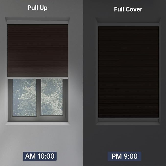 Cellular Shades Blackout Honeycomb Blinds for Indoor Windows, Cordless Cellular Shades 1.5 inch Cell Pleated for Bedroom Home Office, Custom Size, Blackout Brown
