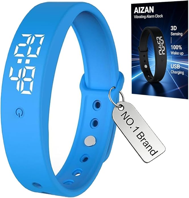 AIZAN Vibrating Alarm Wristband Fit Sleeps Silent Wrist Alarm Clock for Heavy Sleepers Adults Rise Bands Shock Watch Deaf People Bracelet Wearable Bed Shaker That Won't Wake Partner