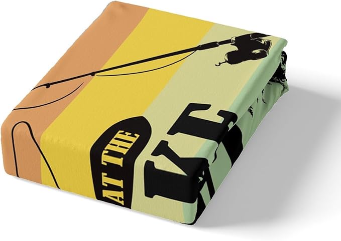 Lake Theme Kids Fitted Sheet Twin Size,Camping Outdoor Adventure Bedding Set,Boys Girls Room Decor,Lake House Fishing Rustic Cabin Bed Cover,Blue Black Bed Sheet,1 Pillowcase(No Top Sheet)