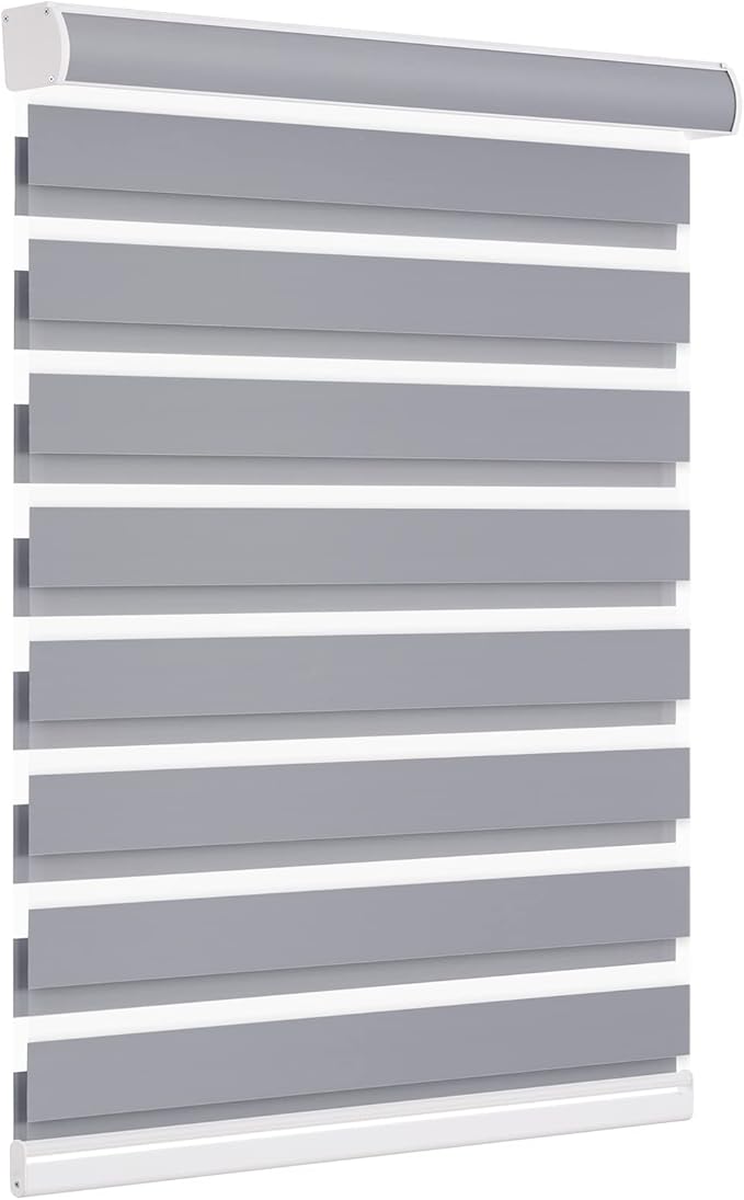Changshade Zebra Blinds Cordless for Windows Blackout Custom Size, Zebra Roller Shades Dual Layer Horizontal Privacy for Indoor Sliding Glass Doors, Living Room, Bedroom, Bathroom, Nursey, Dark Grey