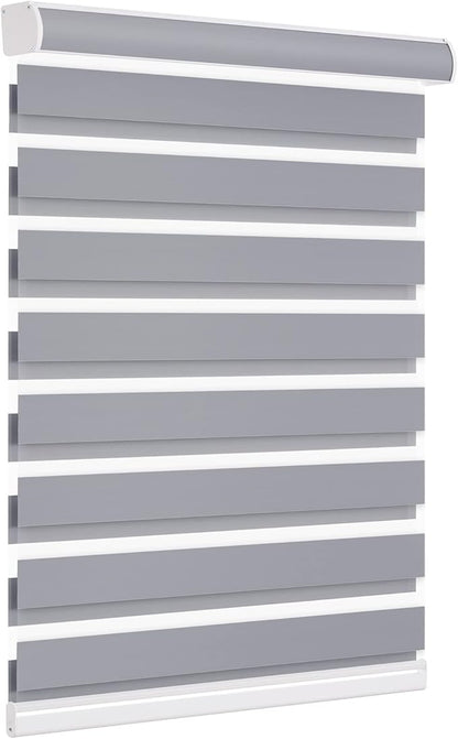 Changshade Zebra Blinds Cordless for Windows Blackout Custom Size, Zebra Roller Shades Dual Layer Horizontal Privacy for Indoor Sliding Glass Doors, Living Room, Bedroom, Bathroom, Nursey, Dark Grey