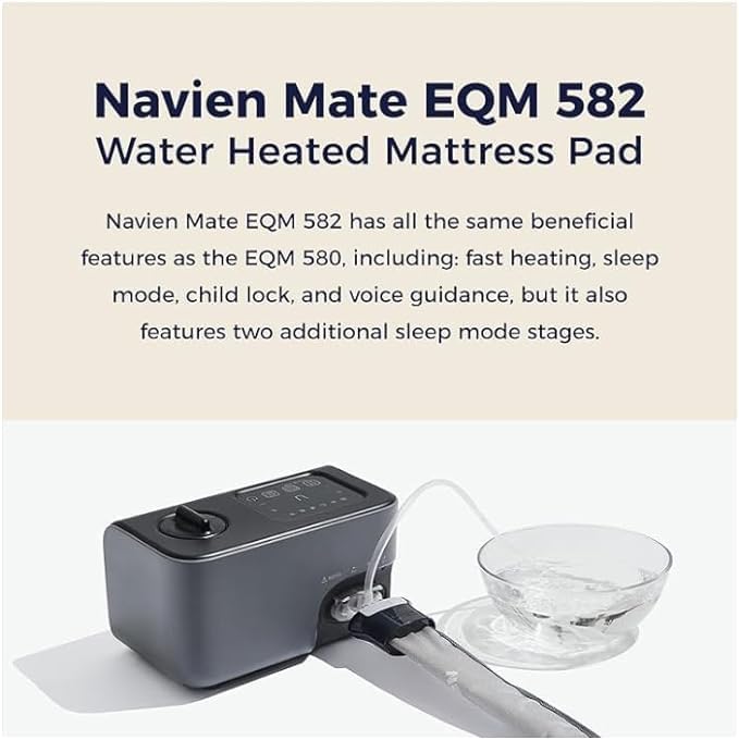 EQM 582, Queen – EMF-Free Water Heated Mattress Pad Warmer – Dual Temperature Control – WiFi Enabled & Eco-Friendly – Helps Soothe & Relieve Stress, Muscle Soreness, & Tension