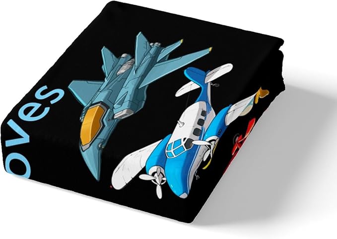 Cartoon Airplanes Kids Fitted Sheet Twin Size,Aviation Aircraft Warplane Helicopter Bedding Set,Boys Girls Room Decor,Flying Plane Air Vehicles Bed Cover,Black Bed Sheet,1 Pillowcase(No Top Sheet)