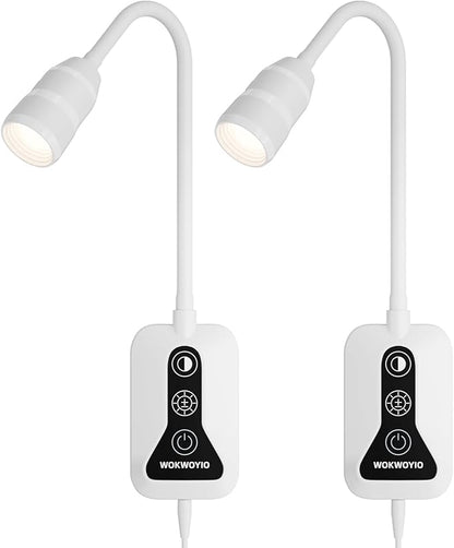 Wall Mounted Reading Light with Hand Sweep Sensor Switch, Book Light for Reading with USB Output, 5 Color & Brightness Dimmable Bedside Light, Wall Lamp with Flexible Neck - White 2 Pack