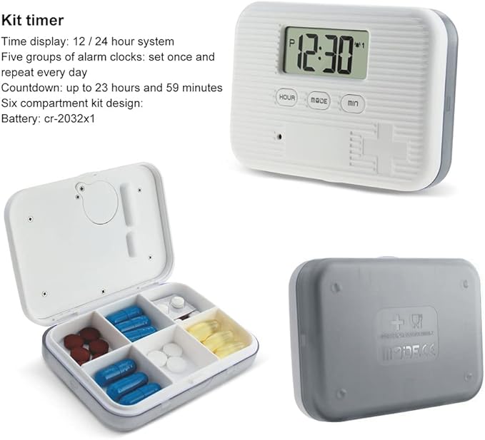 Automatic Pill Dispenser, Electronic Pill Boxes, Easy-Read LCD Display, 6 Compartments Digital Pill Reminder, Outdoor Portable Mini Pill Box with Alarm