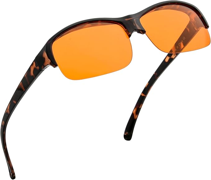 BLUELESS Computer Fit over Glasses with Orange Tinted Sleep Glasses, Tortoise