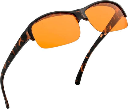 BLUELESS Computer Fit over Glasses with Orange Tinted Sleep Glasses, Tortoise