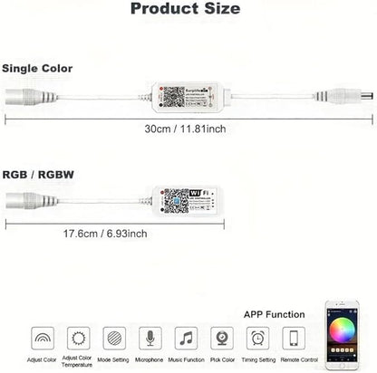LED Smart WiFi Controller DC12–24 V Wireless Dimmer Controller, Single Color LED Controller for 2835, 5050, 5630, 5730, LED Strips (WiFi, Single Color)