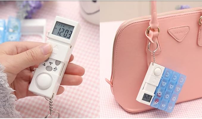 VOSAREA 7 time Locking Container Alarm Clock Medicine Organizer Automatic containers Alarm Electronic Dispensers Medication Mini Alarm Clock Travel Reminder White