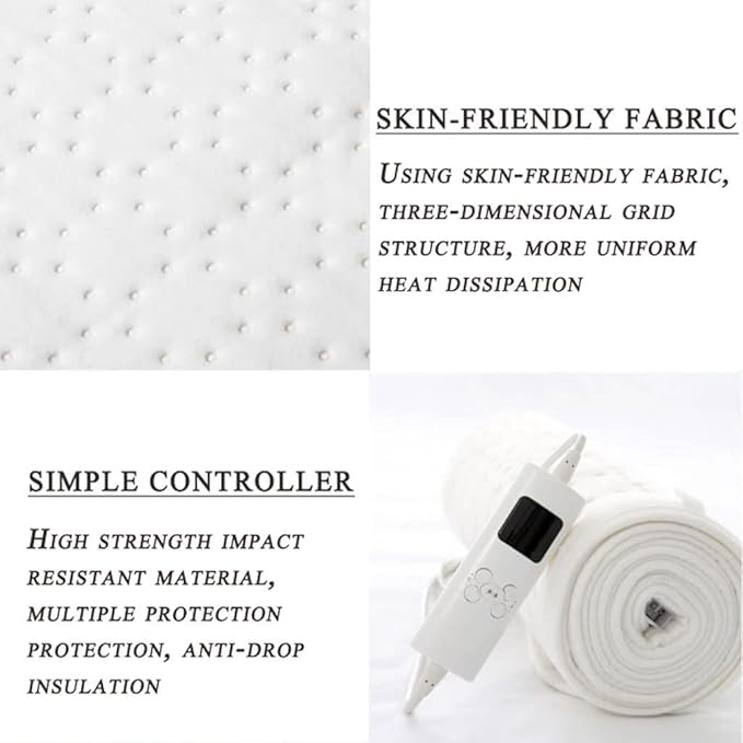 HRTC Full Size Electric Blanket Soft Comfortable Electric Overblanket Dual Control Smart Timing Heating Blanket Machine Washable