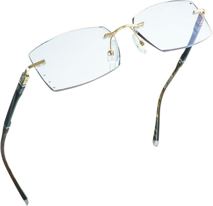 LifeArt Blue Light Blocking Glasses,Computer Reading Glasses,Rimless Frame Tinted Lens with Diamond,Stylish for Men (+2.00 Magnification)