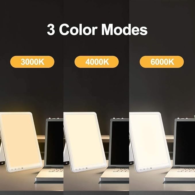 Light Therapy Lamp, Ultra-Thin UV-Free 10000 Lux Therapy Light, Timer Function, Adjustable Brightness Levels, for Home/Office Use